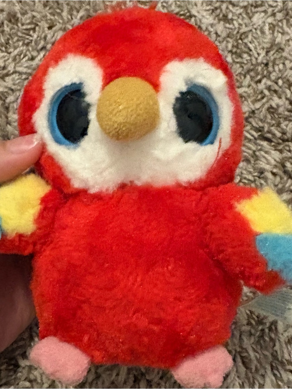 FRIENDS Plush Red Parrot Toy with Yellow Beak and Blue Eye Rings